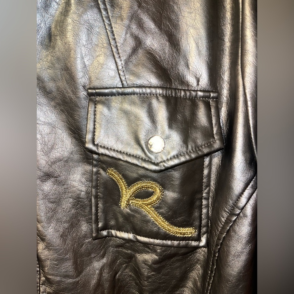 Vintage Rocawear Metallic Gold Jacket Faux Leather Y2K Bomber Women’s Size 1X​ - Picture 2 of 8